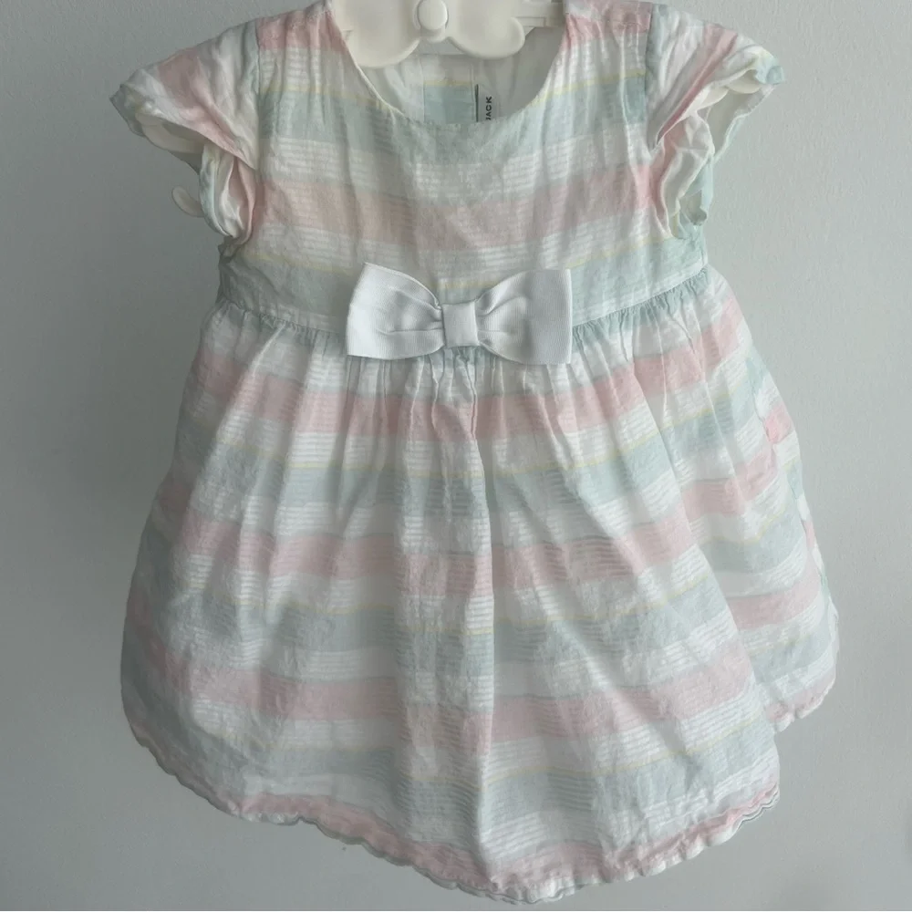 Janie & Jack pastel striped Easter /spring dress with bow & built in petticoat - Picture 1 of 6